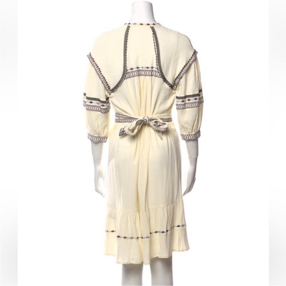 BA&SH Patty Embroidered Button Front Tie Waist Midi 3/4 Sleeve V-Neck Dress - Picture 6 of 13